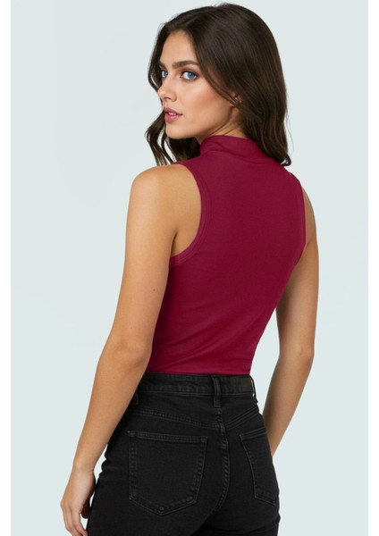 Viskoz Ribana Örme Bluz Dik Yaka Fitted Kalıp Kolsuz Yazlık Modern Stil fiyatları