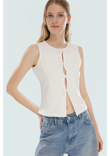 97 Pamuk 3 Elastan Kaşkorse Bluz Fitted Crop Bisiklet Yaka Günlük Özenle Seçilmiş