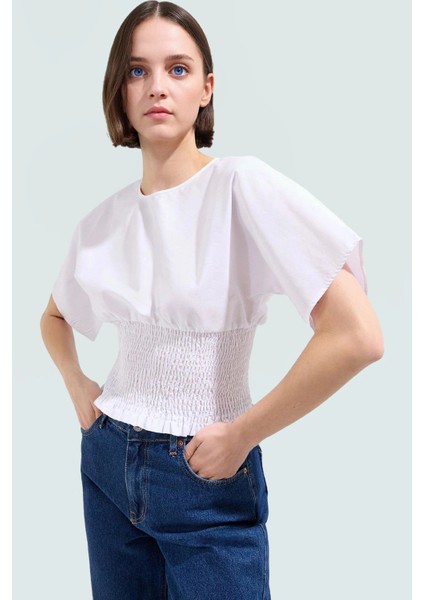 Kısa Kollu Bluz Terrycotton Kumaş Regular Kalıp Bisiklet Yaka Konforlu Kesim