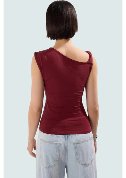 Pamuklu Elastanlı Bluz Asimetrik Yaka Büzgü Detay Rahat Kalıp Dayanıklı Malzeme modelleri