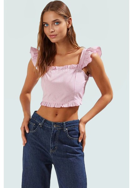 Cool & Comfort Yazlık Crop Bluz Terrycotton Pötikare Kare Yaka Dayanıklı Malzeme fiyatları
