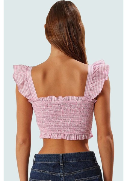 Cool & Comfort Yazlık Crop Bluz Terrycotton Pötikare Kare Yaka Dayanıklı Malzeme modelleri