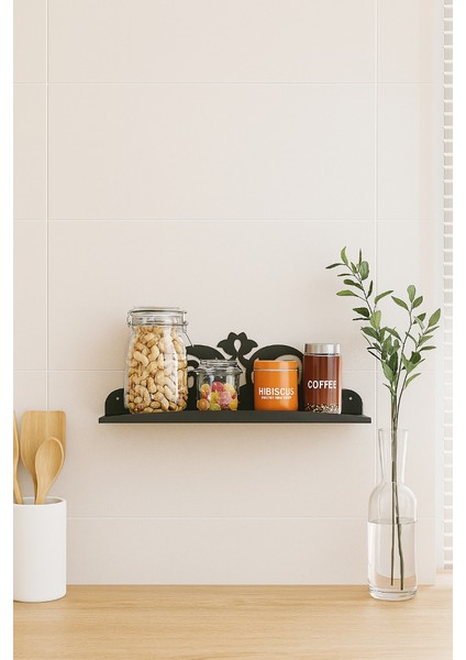 Ferforje Duvar Rafı, Dar Alanlar Için Dekoratif Depolama Ünitesi, Siyah Metal Raf modelleri