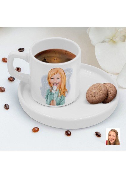 Kişiye Özel Kadın Karikatürlü Kahve Fincanı ve Sunum Tabakası, Beyaz fiyatları