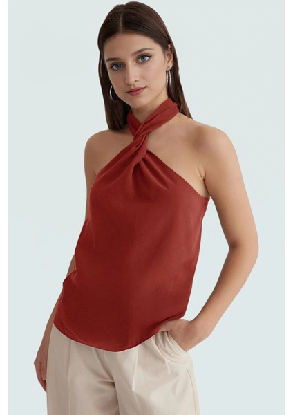 Yazlık Modal Bluz Renk Halter Yaka Dokuma Trend Tasarım Şık Görünüm