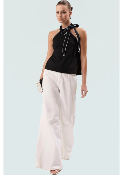 Regular Kalıp Örme Bluz Halter Yaka Kontrast Biye Detaylı Yazlık Trend Tasarım fiyatları