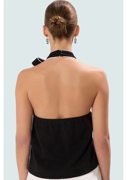 Regular Kalıp Örme Bluz Halter Yaka Kontrast Biye Detaylı Yazlık Trend Tasarım modelleri