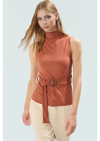 96 Polyester 4 Elastan Fitted Örme Bluz Dik Yaka Kemer Detayı Uzun Ömürlü Profesyonel Görünüm fiyatları