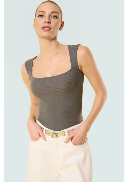 Nefes Alan Poliviskon Kaşkorse Crop Bluz Kare Yaka Fitted Yazlık Premium Kalite