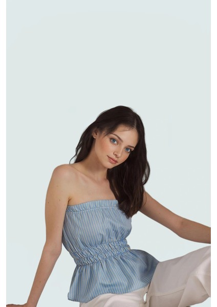 Rahat ve Şık Çizgili Kolsuz Bluz Yazlık Terrycotton Kumaş Trend Tasarım