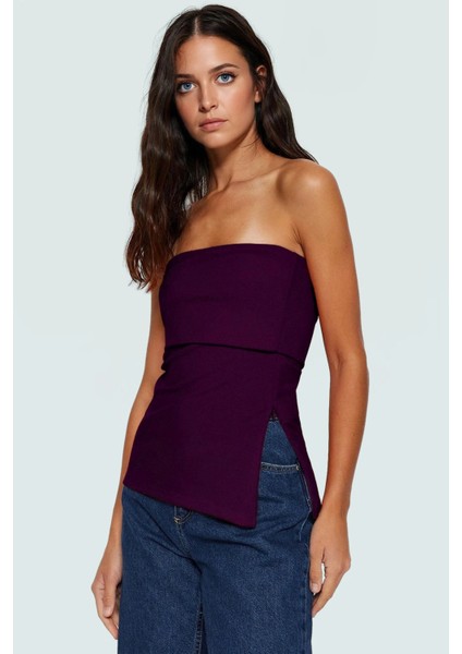 Yandan Fermuarlı Krep Örme Straplez Bluz Premium Kalite Modern Stil fiyatları
