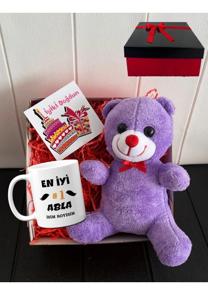 Abla Dogum Gunu Hediyesi Kişiye Özel Dünyanın En Iyi Abla Kupası ve Mor Peluş Ayıcık