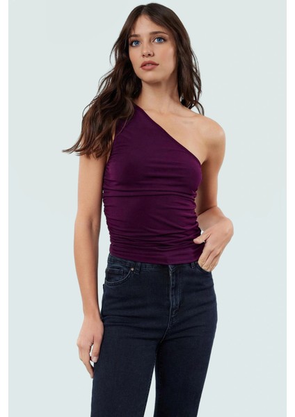 Fitted Tek Omuz Bluz Esnek Örme Crop Boy Modern Stil Premium Kalite Seçkin Malzeme fiyatları