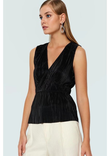 Örme Pilise Bluz V Yaka Regular Kalıp Yazlık Iş Giyim Profesyonel Görünüm Özel Tasarım modelleri