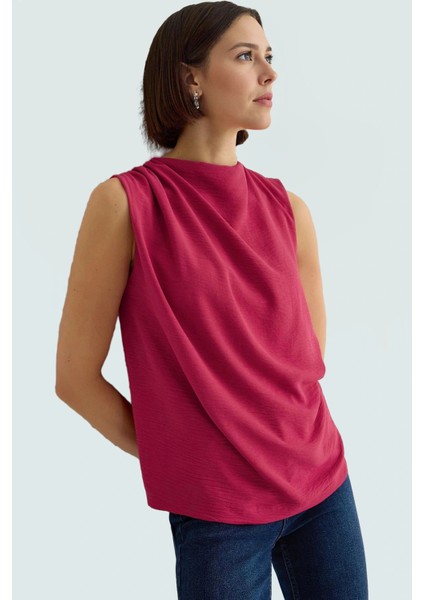 Rahat Aerobin Kumaştan Bisiklet Yaka Kolsuz Bluz Günlük Kombinler Için Mükemmel Uyum