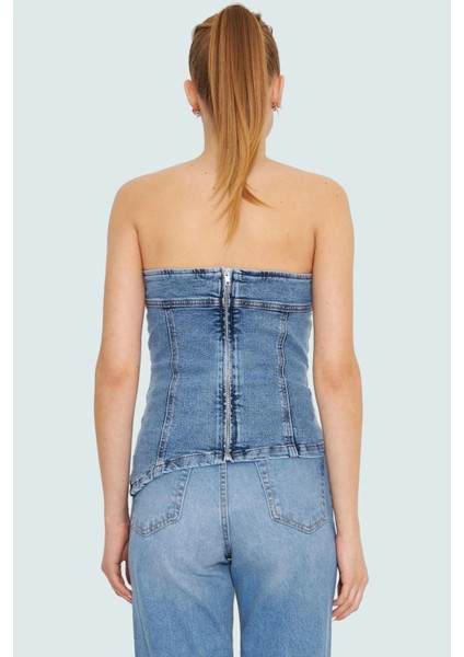 Straplez Denim Bluz Fitted Kalıp Stretch Kumaş Yazlık Yüksek Kalite Rahat Kullanım fırsatları