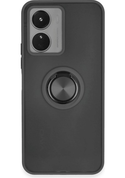 Vivo Y16 Kılıf Montreal Yüzüklü Silikon Kapak - Siyah Svlrs