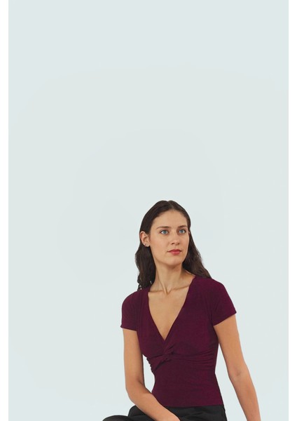 Yazlık Örme Bluz Düğüm Detay V Yaka Fitted Kalıp Rahat Kullanım Premium Kalite fiyatları