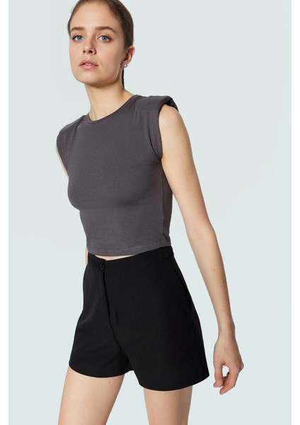 Fitted Vücut Oturan Kolsuz Örme Bluz Bisiklet Yaka Tasarım Premium Kalite Trend fiyatları