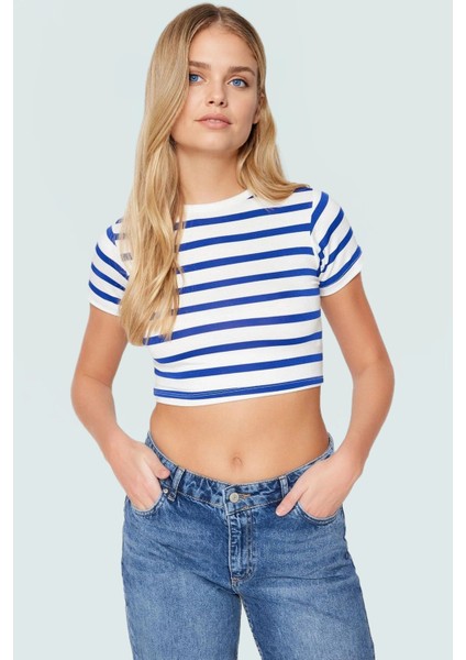 Rahat Viskoz Ribana Kumaş Çizgili Crop Bluz Fitted Günlük Stil Trend Tasarım Konforlu Kesim fiyatları