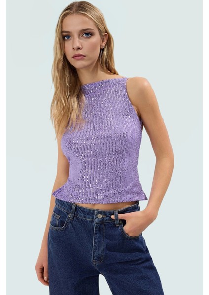 Regular Kalıp Kolsuz Bluz 100% Polyester Payetli Yazlık Şık Dayanıklı Malzeme Yüksek Kalite fiyatları