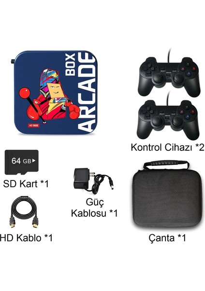 Retro Arcade Oyun Konsolu PS1/PSP/N64-4K Hd Destekli Mavi Renk Nostaljik Oyun Keyfi