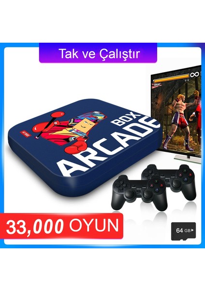 Retro Arcade Oyun Konsolu PS1/PSP/N64-4K Hd Destekli Mavi Renk Nostaljik Oyun Keyfi