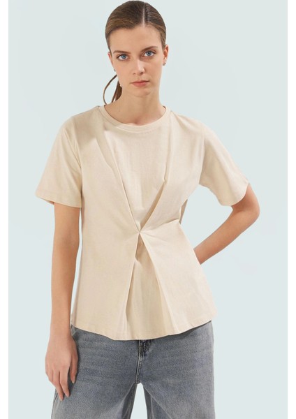 Pamuklu Bluz Regular Kalıp Bisiklet Yaka Örme Kumaş Günlük Kullanım Şık Görünüm