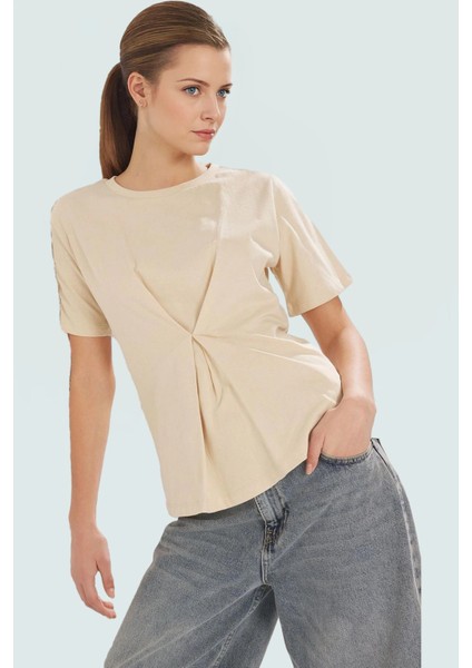 Pamuklu Bluz Regular Kalıp Bisiklet Yaka Örme Kumaş Günlük Kullanım Şık Görünüm fiyatları