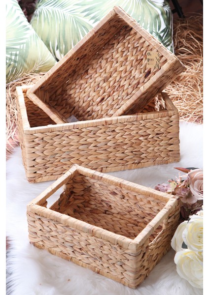 Casa Linda Dikdörtgen 3parça Hasır Sepet