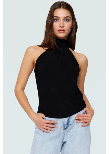 Rahat ve Şık Örme Bluz Halter Yaka Polyester Regular Kalıp Mükemmel Uyum Uzun Ömürlü