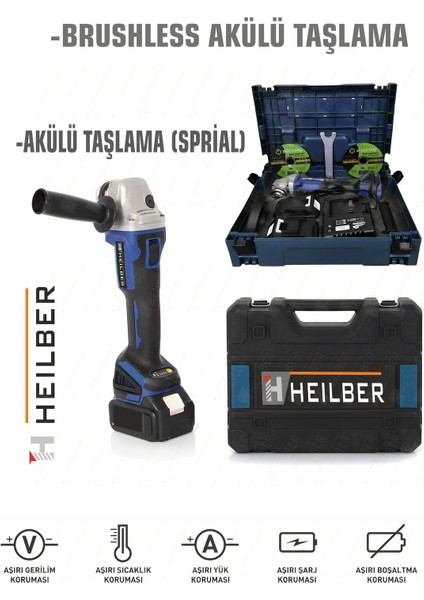 Kömürsüz Akülü Taşlama 3 Kademe + 2 Li-Ion Batarya