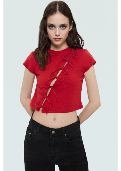 Yazlık Kadın Crop Bluz Fiyonk Detaylı Pamuklu Dayanıklı Malzeme fiyatları