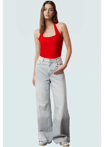 Rahat ve Şık Scuba Krep Crop Bluz Halter Yaka Polyester Karışımı Özenle Seçilmiş fiyatları