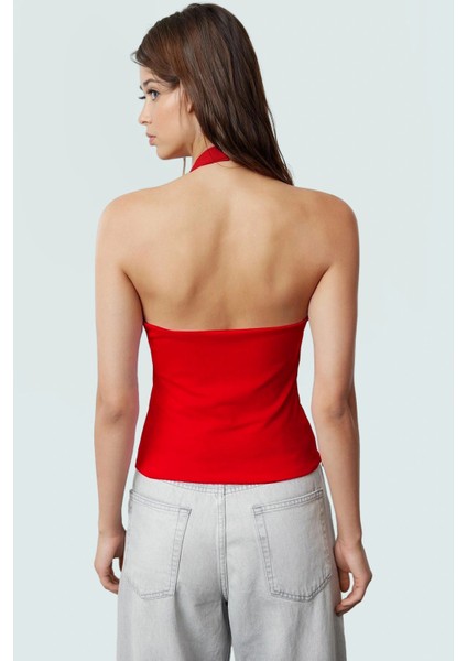 Rahat ve Şık Scuba Krep Crop Bluz Halter Yaka Polyester Karışımı Özenle Seçilmiş modelleri