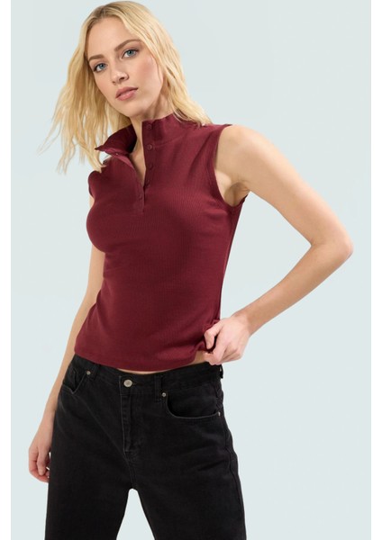 Modal Örme Bluz Dik Yaka Fitted Kolsuz Yazlık Günlük Stil Rahat Kullanım Özel Tasarım