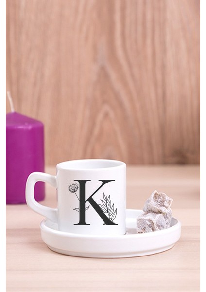 K Harfi Çiçekli Tasarım Türk Kahvesi Fincanı, Şık ve Zarif Içim Deneyimi