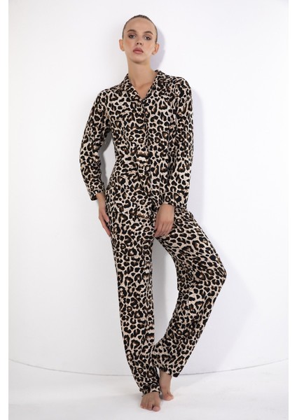 Kadın Boydan Düğmeli Süet Pijama Takımı