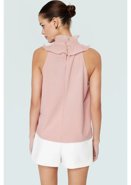 Şık Halter Yaka Bluz Scuba Krep Örme Kumaş Yazlık Konforlu Kesim Zarifane Tasarım modelleri