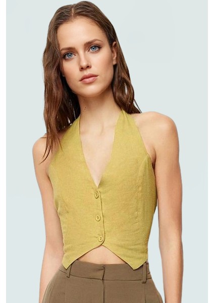 Renk Keten Karışımlı Kolsuz Crop Bluz Yazlık ve Şık Premium Kalite Konforlu Kesim