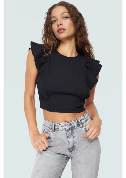 Fitted Crop Bluz Örme Kumaş Büzgülü Kollarla Rahat Şıklık Profesyonel Görünüm Seçkin Malzeme fiyatları