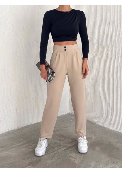 Örme Krep Pantolon Çift Düğmeli indirimleri