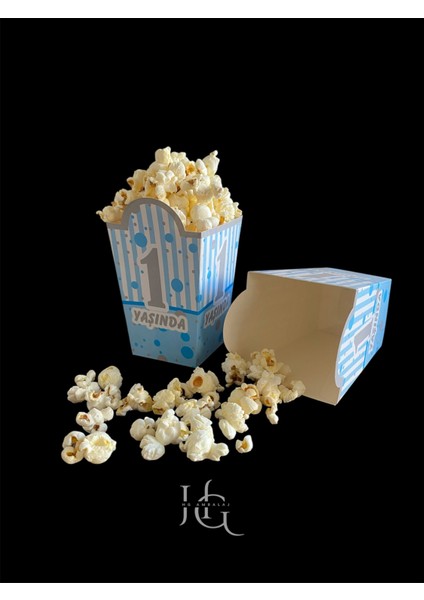 1 Yaş Temalı Popcorn Kutusu, Patlamış Mısır Kutusu , Küçük Boy, 8 Adet