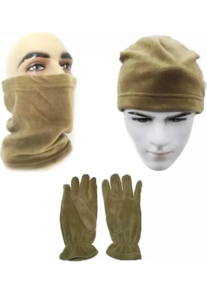 Askeri 3'lü Haki Bere Boyunluk Eldiven Seti - Polar Askeri Malzeme