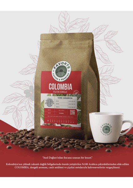 500 gr Kolombiya Filtre Kahve Arabica Çekirdeği
