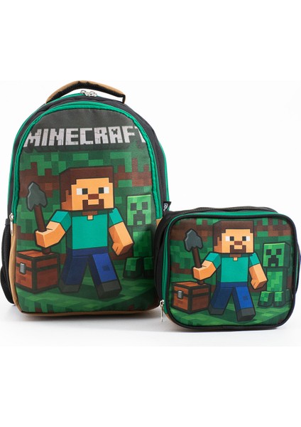 Minecraft Steve Creeper Beslenmeli Ilkokul Çantası Seti