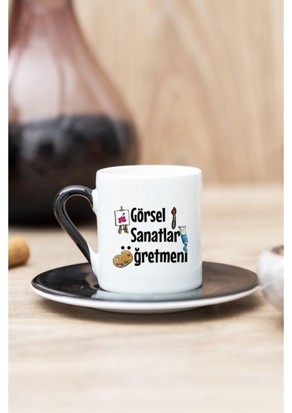 Siyah Görsel Sanatlar Öğretmeni Baskılı Türk Kahvesi Fincanı