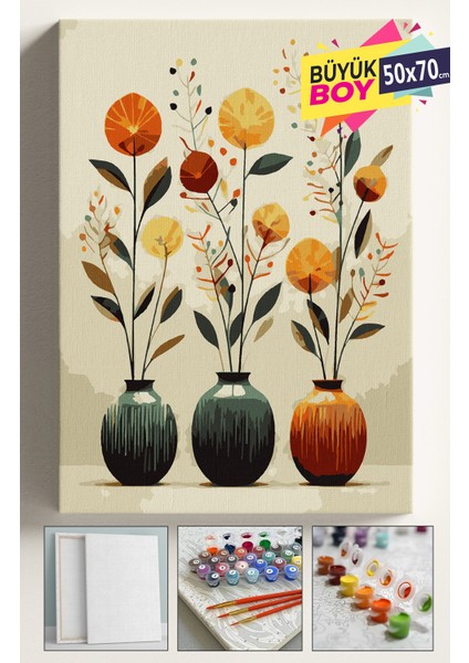 Sayılarla Boyama Seti Numaralı Tuval Fırça Boya Dahil Kasnaklı Set 50X70 cm -3lü Vazo