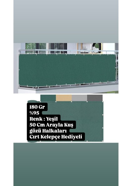 Yeşil Renk Balkon Demiri Korkuluk Filesi, 1mt x 9mt, Kuş Gözlü, Hafif ve Dayanıklı