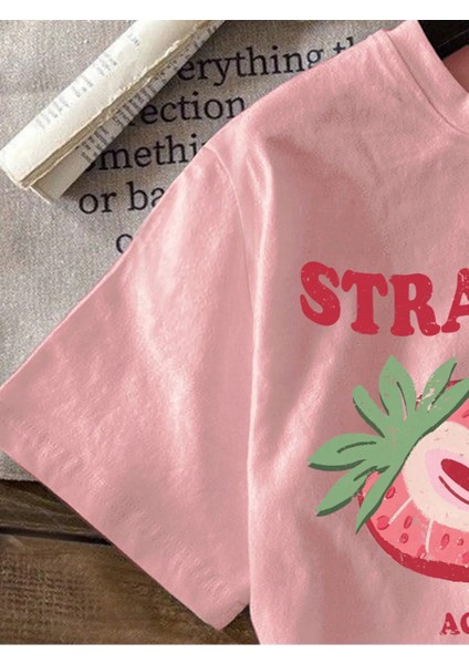 Strawberry Baskılı Kız Çocuk/yetişkin Alt Üst Takım – Yazlık Tişört ve Şort Seti
